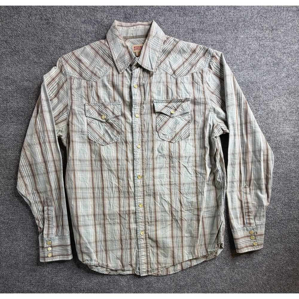 Mossimo‎ Supply Mens Large Western Pearl Snap Button Long Sleeve Shirt Plaid